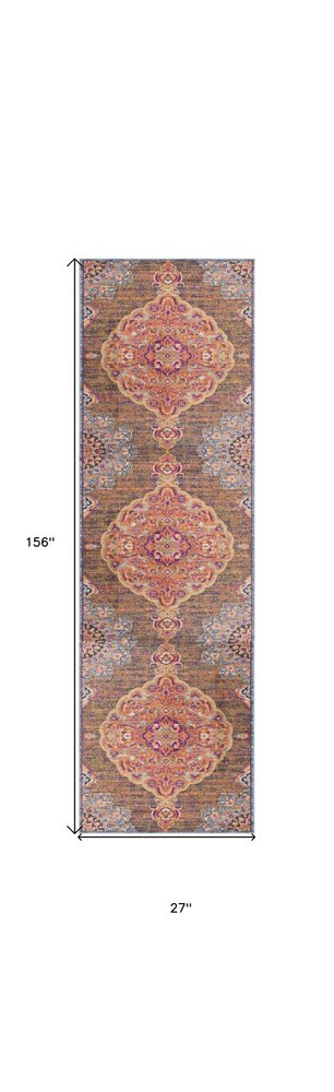 5' X 8' Rustic Orange Medallion Area Rug