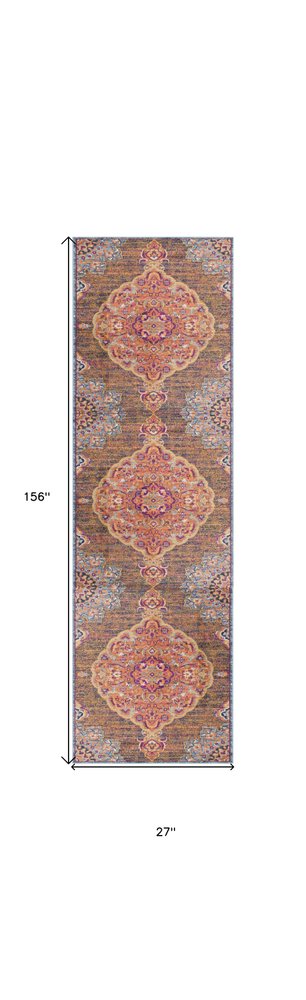 2' X 6' Rustic Orange Medallion Area Rug