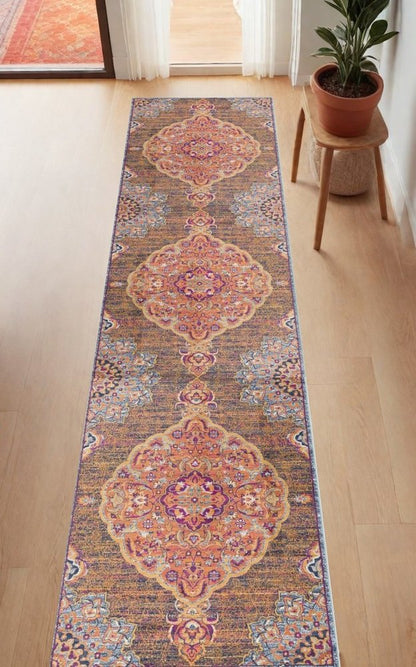 2' X 6' Rustic Orange Medallion Area Rug