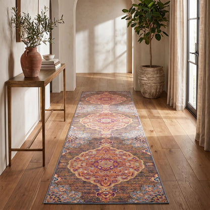 2' X 10' Rustic Orange Medallion Runner Rug