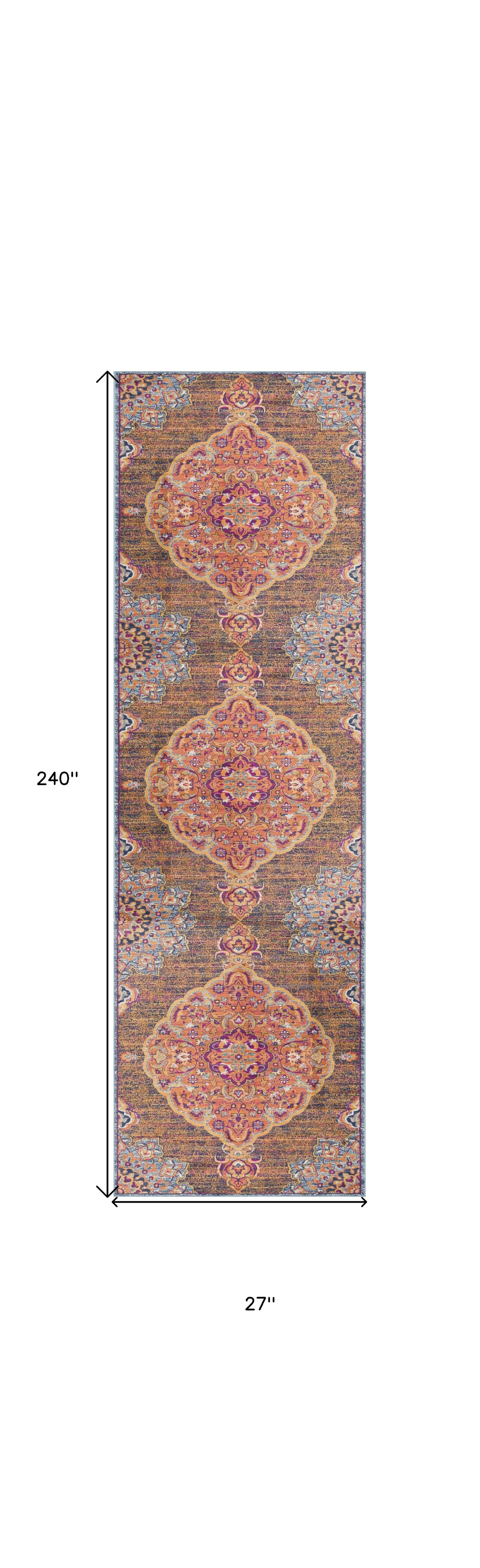 2' X 10' Rustic Orange Medallion Runner Rug