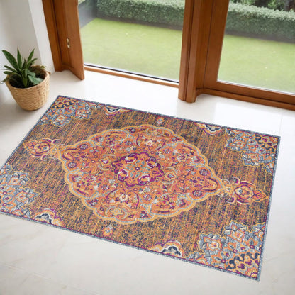 2' X 10' Rustic Orange Medallion Runner Rug