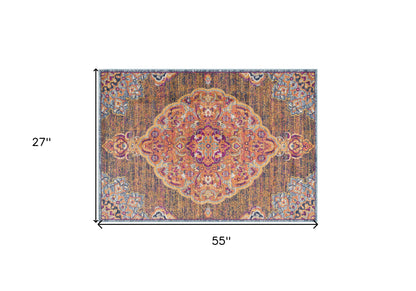 2' X 10' Rustic Orange Medallion Runner Rug