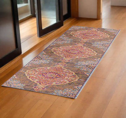 2' X 10' Rustic Orange Medallion Runner Rug