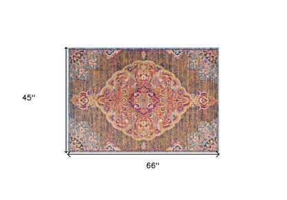 2' X 10' Rustic Orange Medallion Runner Rug