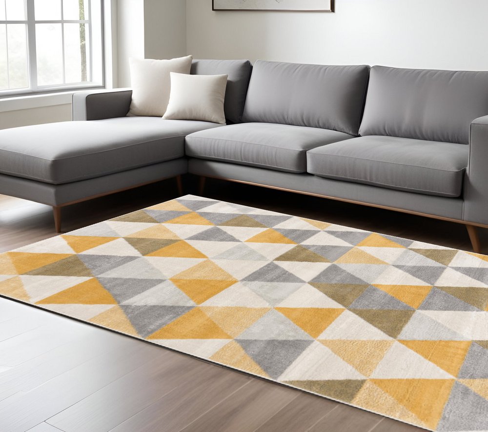 12' X 18' Yellow Geometric Washable Non Skid Area Rug