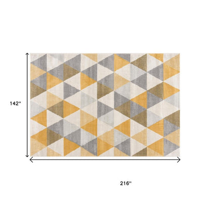 12' X 18' Yellow Geometric Washable Non Skid Area Rug