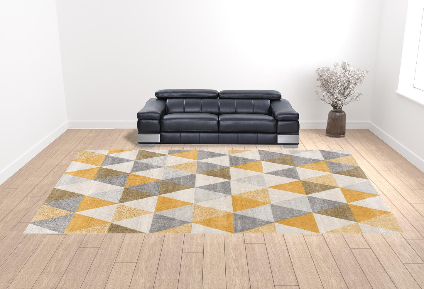 12' X 18' Yellow Geometric Washable Non Skid Area Rug