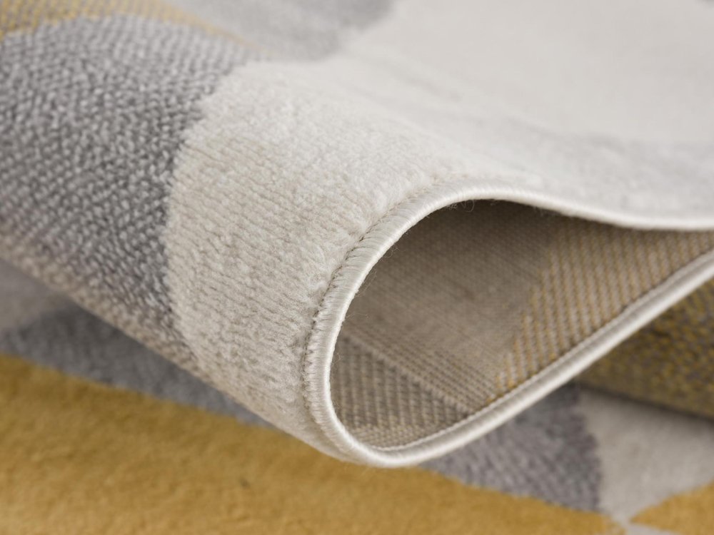 8' Yellow And Ivory Geometric Runner Rug