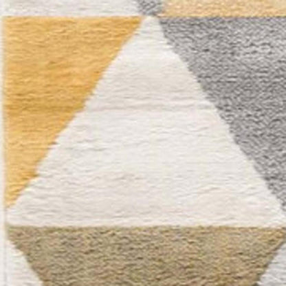 10' Yellow And Ivory Geometric Runner Rug