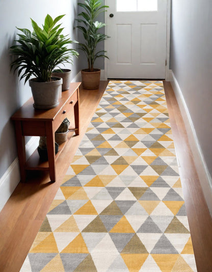 8' Runner Yellow and Ivory Geometric Runner Rug