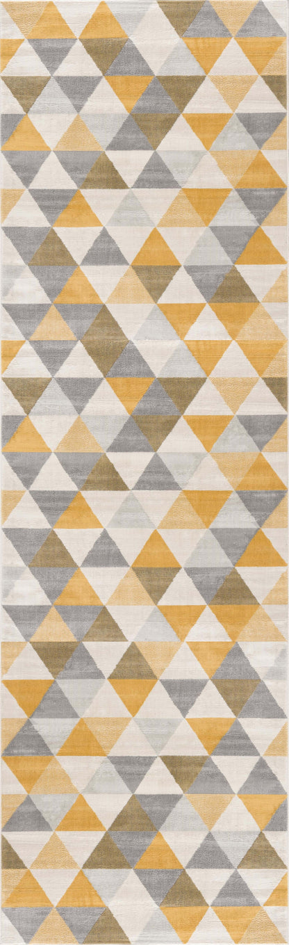 8' Runner Yellow and Ivory Geometric Runner Rug