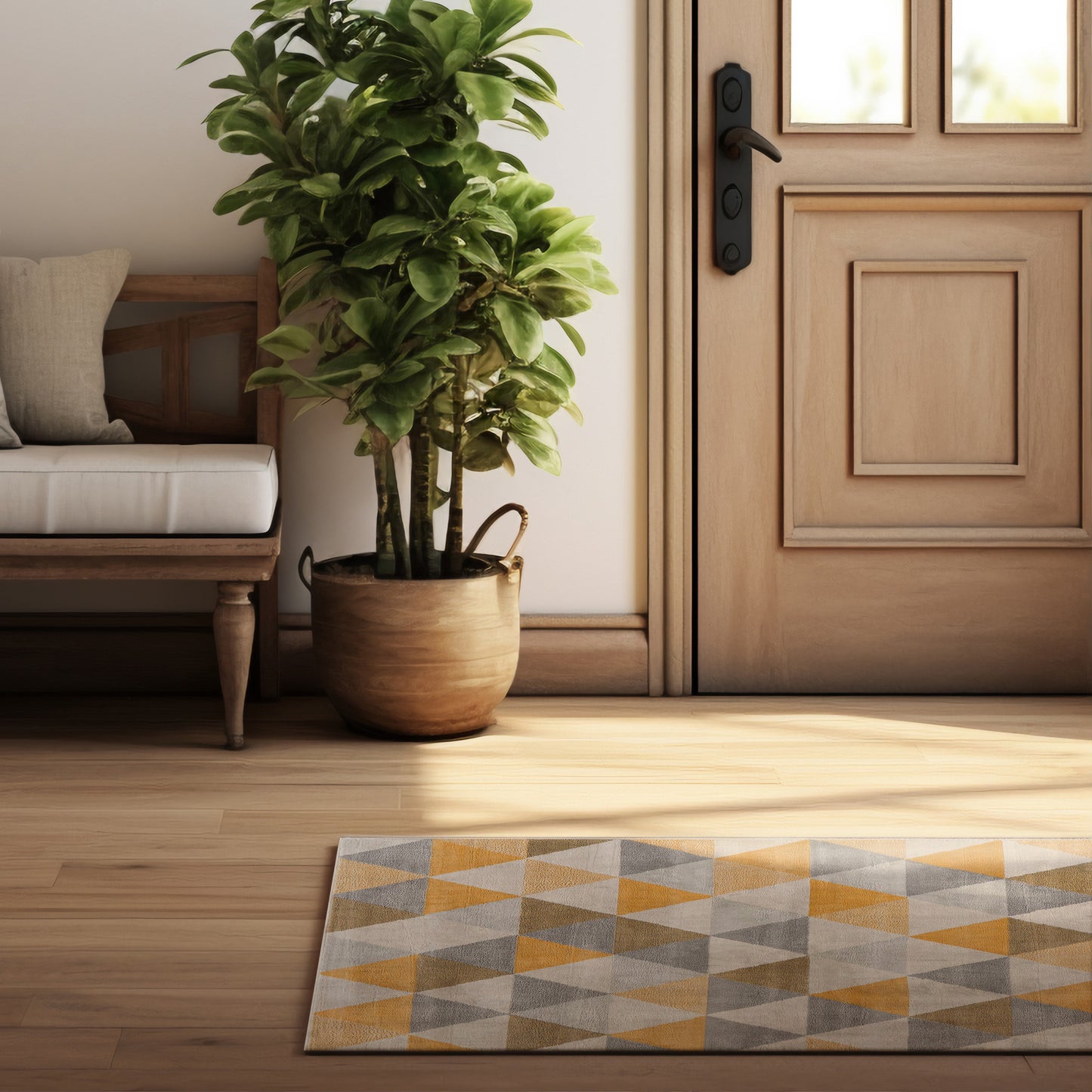 8' Runner Yellow and Ivory Geometric Runner Rug