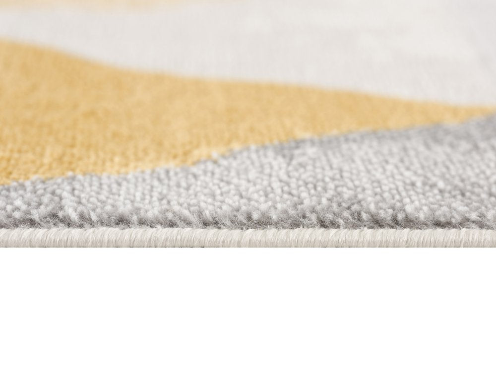 10' Yellow And Ivory Geometric Runner Rug