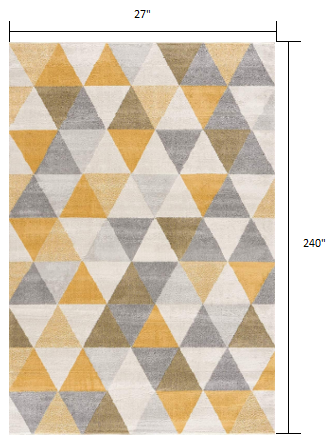 8' Runner Yellow and Ivory Geometric Runner Rug