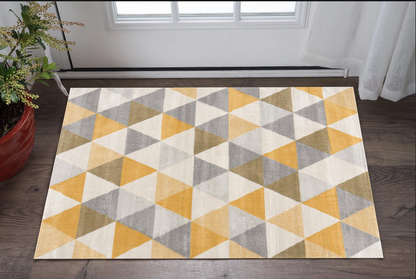 8' Runner Yellow and Ivory Geometric Runner Rug