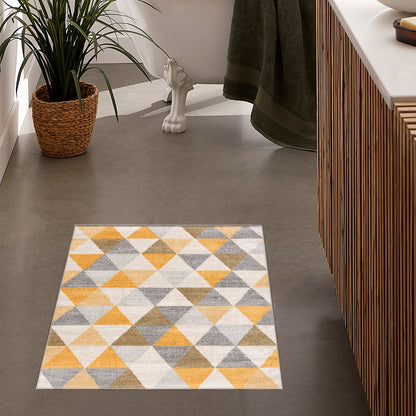 8' Runner Yellow and Ivory Geometric Runner Rug