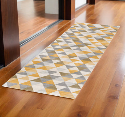 8' Runner Yellow and Ivory Geometric Runner Rug