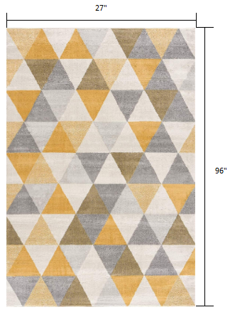 8' Runner Yellow and Ivory Geometric Runner Rug