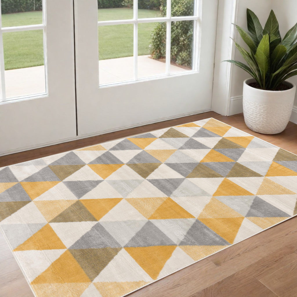 8' Runner Yellow and Ivory Geometric Runner Rug