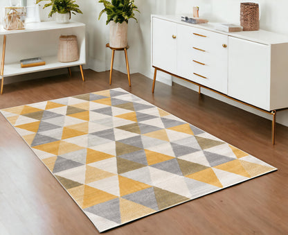 8' Runner Yellow and Ivory Geometric Runner Rug