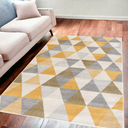 8' Runner Yellow and Ivory Geometric Runner Rug