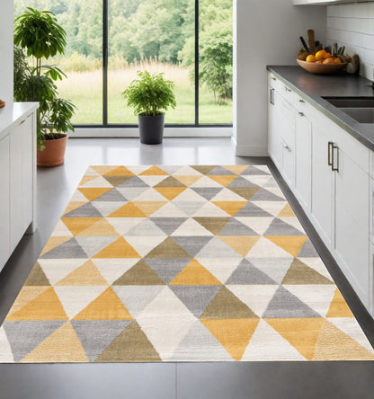 8' Runner Yellow and Ivory Geometric Runner Rug