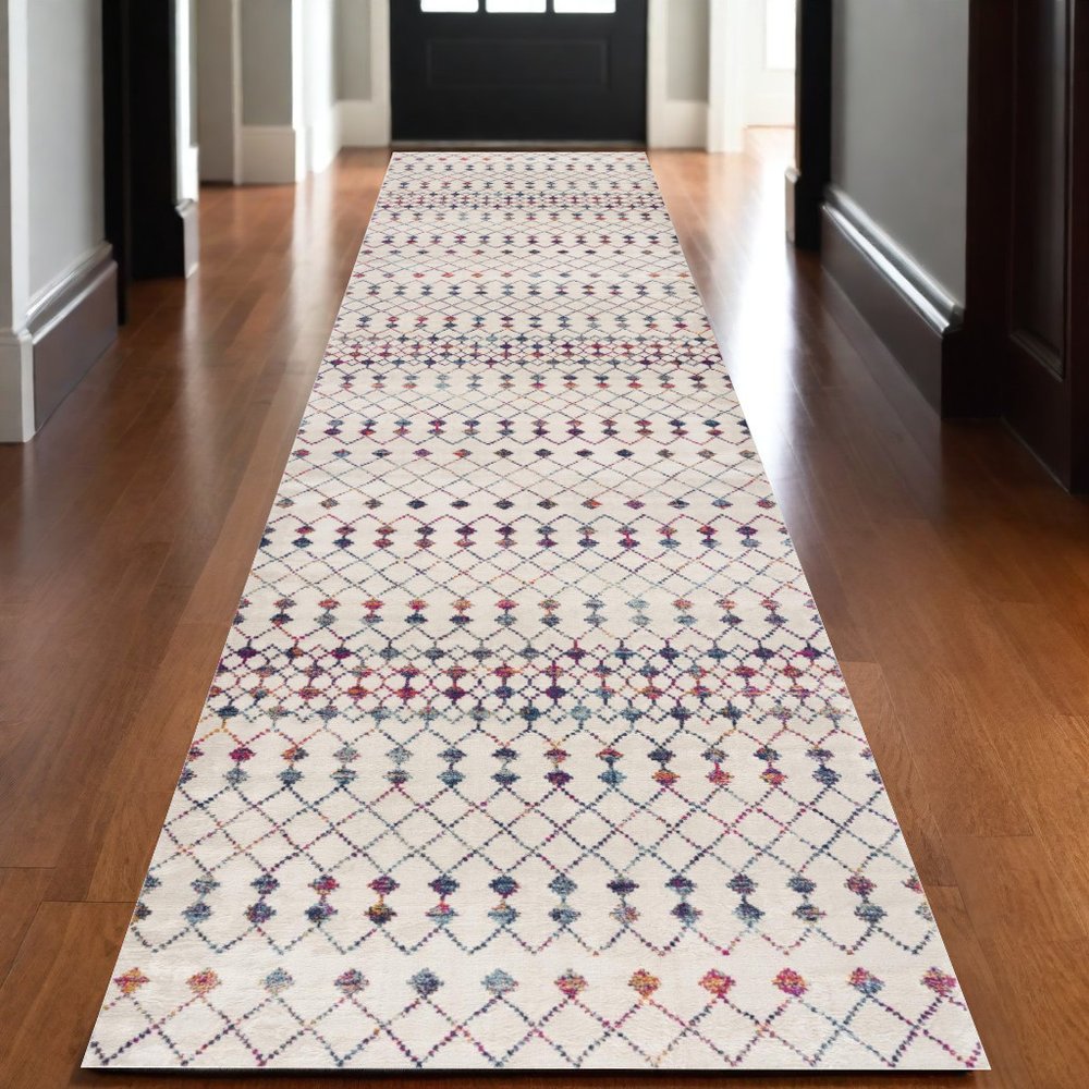 10' Blue And Ivory Ikat Runner Rug
