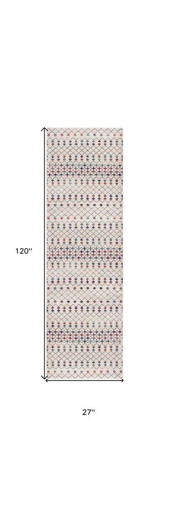 10' Blue And Ivory Ikat Runner Rug