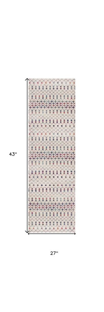 8' Blue And Ivory Ikat Runner Rug