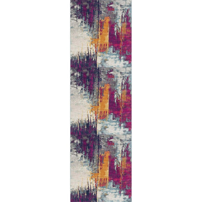 2' X 4' Gray Ivory And Magenta Abstract Area Rug