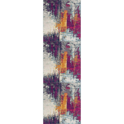 2' X 4' Gray Ivory And Magenta Abstract Area Rug