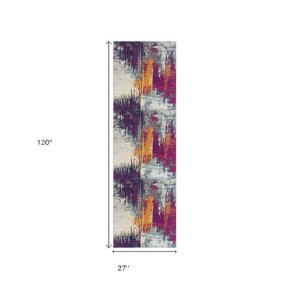 5' X 7' Gray Ivory And Magenta Abstract Area Rug