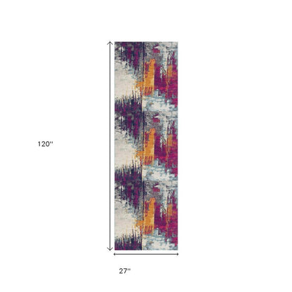 2' X 4' Gray Ivory And Magenta Abstract Area Rug
