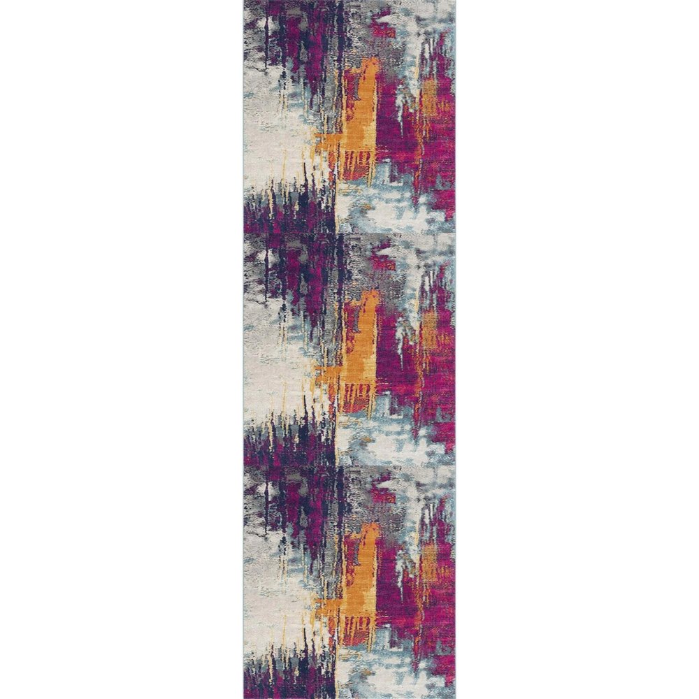 2' X 4' Gray Ivory And Magenta Abstract Area Rug