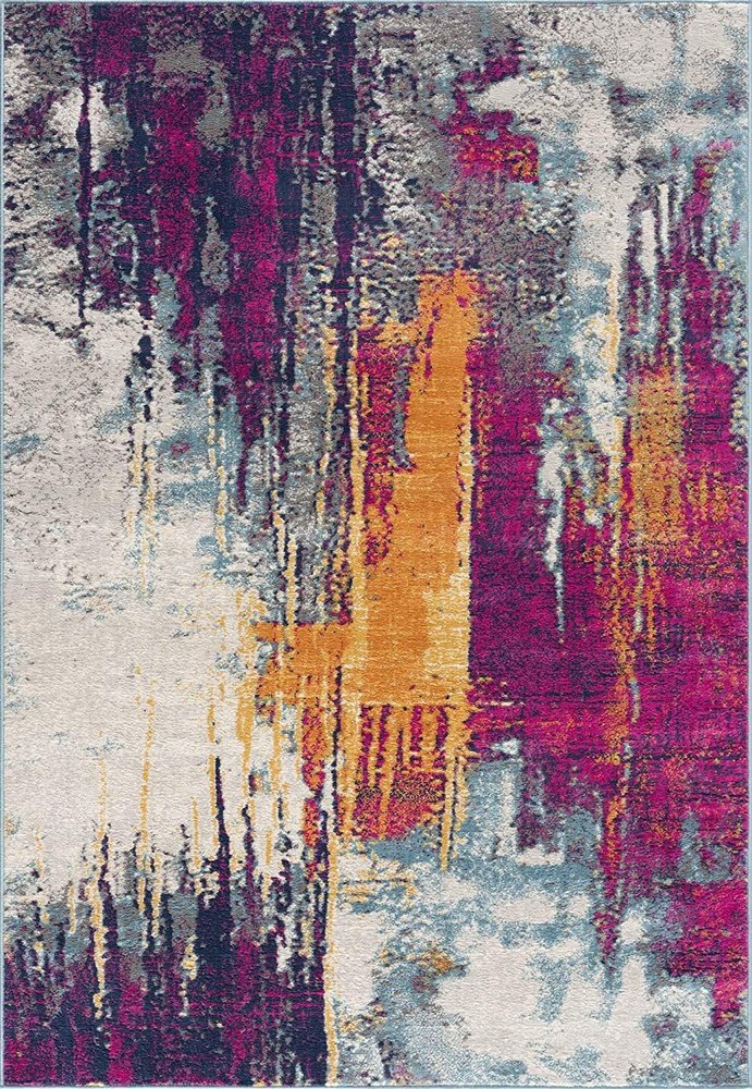 2' X 4' Gray Ivory And Magenta Abstract Area Rug