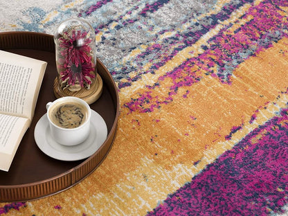 2' X 4' Gray Ivory And Magenta Abstract Area Rug