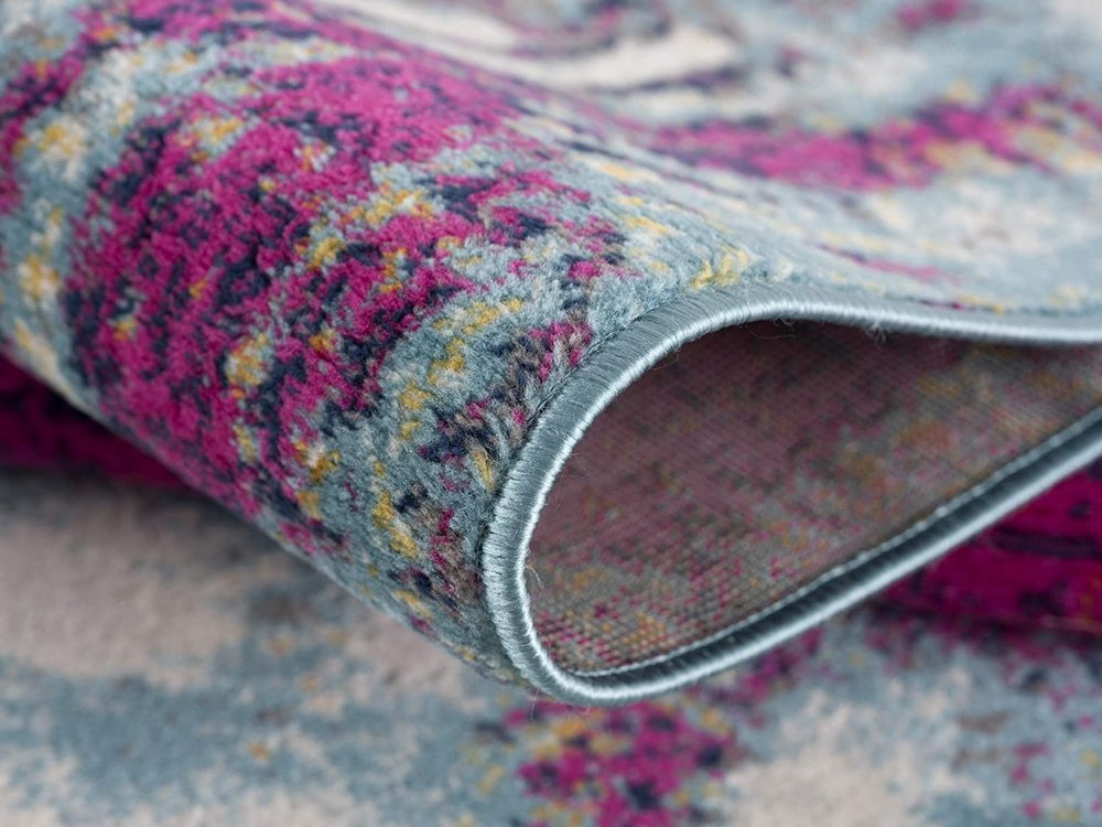 2' X 4' Gray Ivory And Magenta Abstract Area Rug