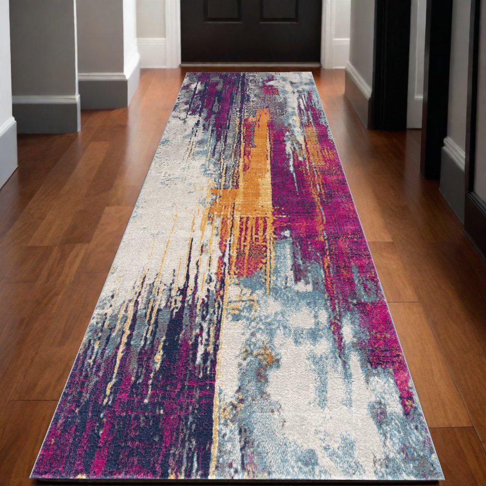 5' X 7' Gray Ivory And Magenta Abstract Area Rug