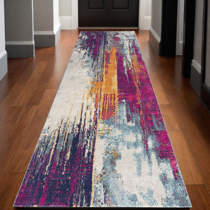 10' Runner Gray and Ivory Abstract Runner Rug