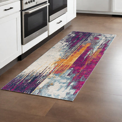 10' Runner Gray and Ivory Abstract Runner Rug