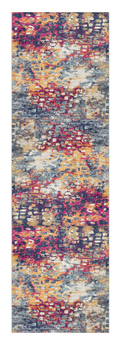 10' Magenta and Gold Abstract Runner Rug