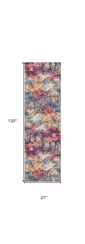 15' Blue And Ivory Abstract Runner Rug