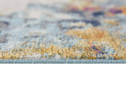5' X 7' Blue and Gold Abstract Area Rug