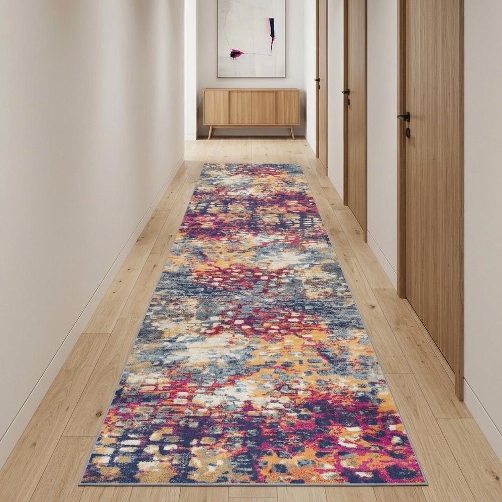 8' X 10' Blue and Ivory Abstract Area Rug