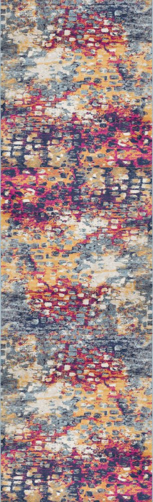 15' Blue And Ivory Abstract Runner Rug