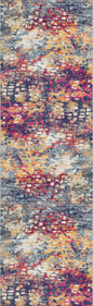 10' Magenta and Gold Abstract Runner Rug