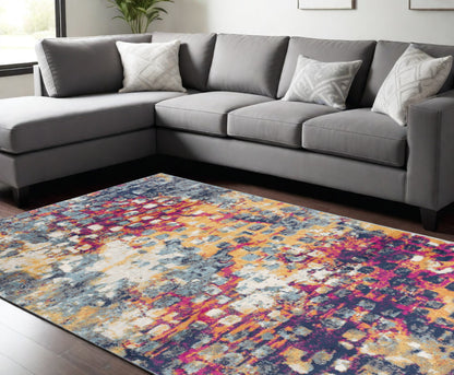 10' Magenta and Gold Abstract Runner Rug