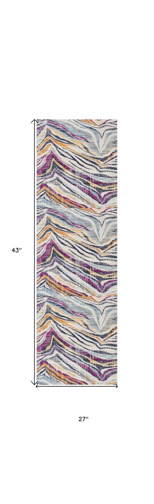 2' X 4' Blue and Gold Abstract Area Rug