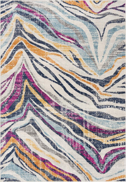 2' X 4' Blue and Gold Abstract Area Rug